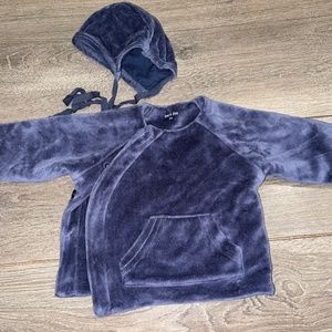 Blue Velour Baby Jacket with Matching Bonnet